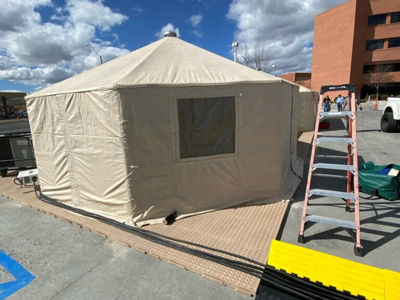 Western Shelter medical tent on top of Bike Track flooring